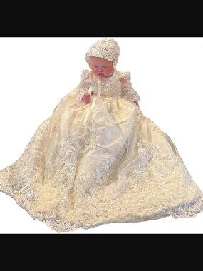 Baby Baptism Gown Full Pearl White 6M